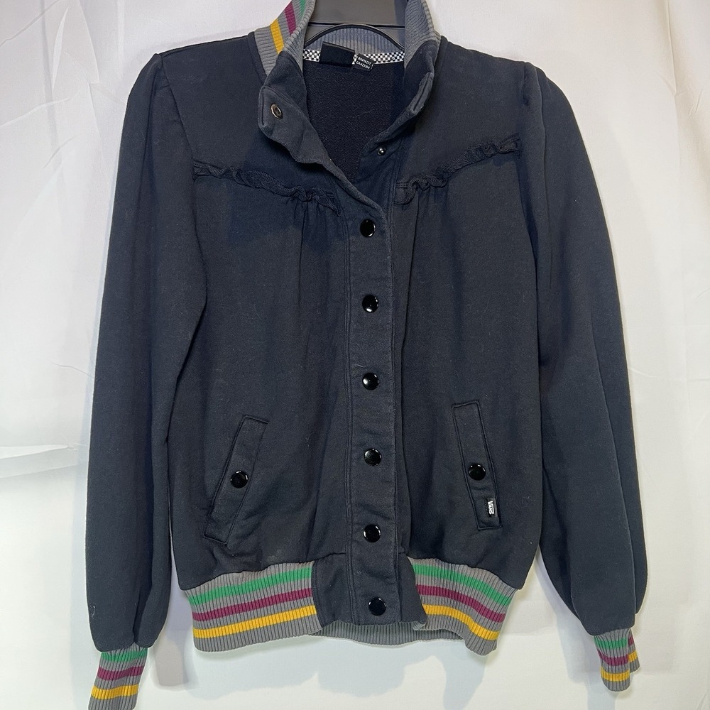 VANS Girl's Jacket Long Sleeve High Neck Rainbow Black Color Medium Buttons